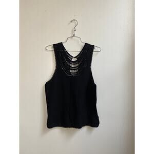 Yoana Baraschi Black Sleeveless Top with Crochet Neckline